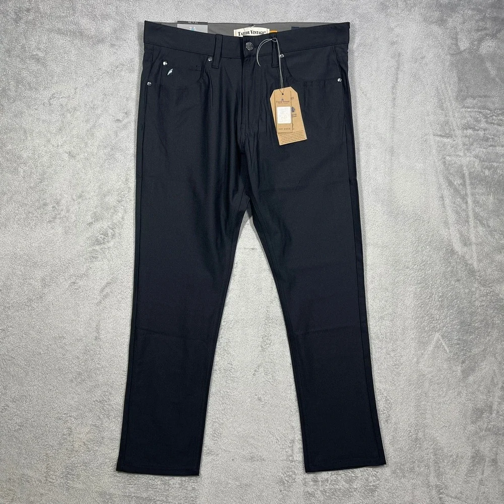 Tailor Vintage Performance Pants Mens 34x30(29 Black New Canaan Slim Fit Stretch